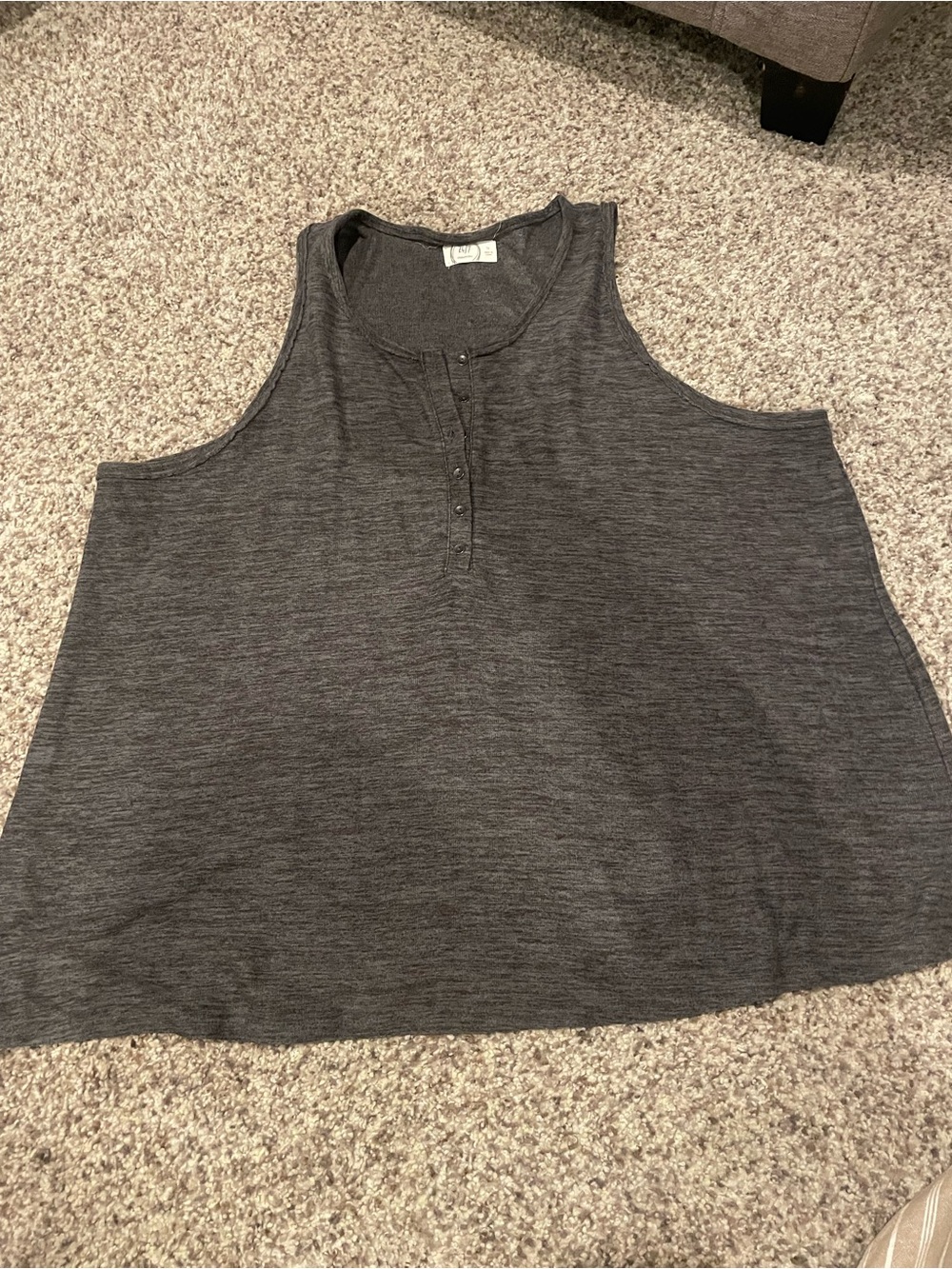 Sleeveless Henley Tank Top in Charcoal Gray